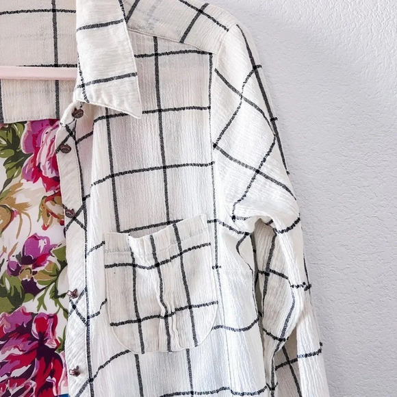 Soft Surroundings Gardenside Windowpane Cream Floral Tunic Shirt Dress XS - Picture 6 of 8